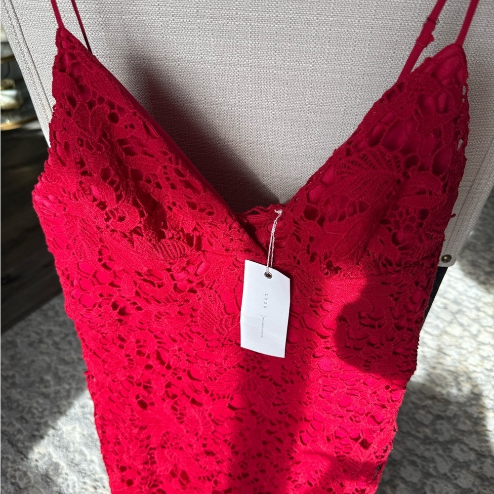 Lush Red Lace Slip Dress | V-Neck Spaghetti Strap | Size L | NWT - Picture 3 of 7